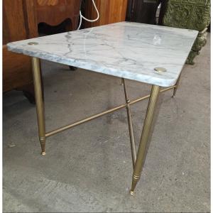 Coffee Table In The Style Of Maison Jansen, Brass Base, Marble Top 