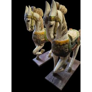 Pair Of Wooden Horses Brought Back From A Trip To Asia In The 60s