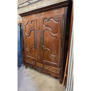 Lorraine Oak 3-panel Wardrobe With 3 Drawers From The 19th Century Region De Rambervillers