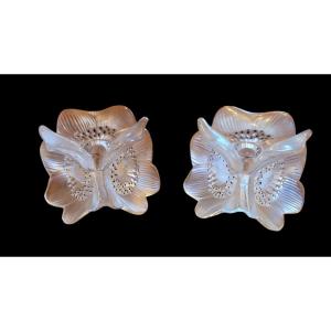 Pair Of Lalique Anemone Candlesticks From The Late 70s