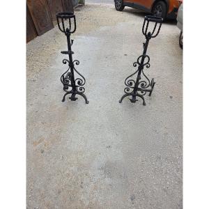 Pair Of Large 19th Century Wrought Iron Landiers