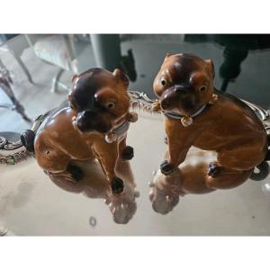 Pair Of Sax Porcelain Pugs