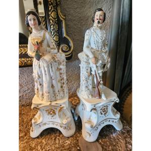 Large Pair Of Antique Paris Porcelain Inkwells, 19th Century