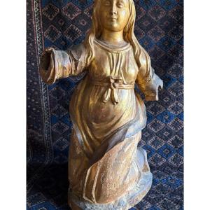 18th-century Gilded Wooden Statue Of Mary Magdalene