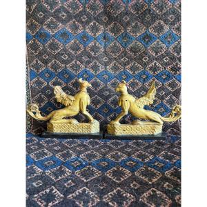 Pair Of 18th-century Gilded Wooden Griffins