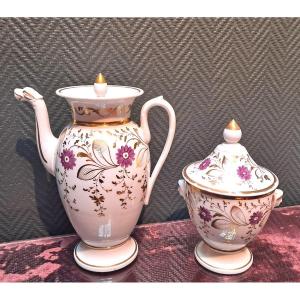 Teapot And Its Sugar Bowl 19th Century Paris Porcelain