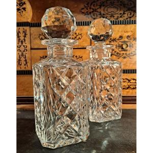 Pair Of Val Saint Lambert Crystal Whiskey Decanters