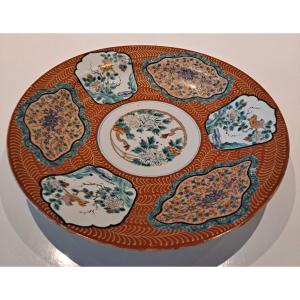 Japan - Large Porcelain Dish Decorated With Trendy Birds 43 Cm