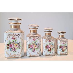 Set Of 4 White Porcelain Perfume Bottles With Floral Decoration, Meissen, 19th Century