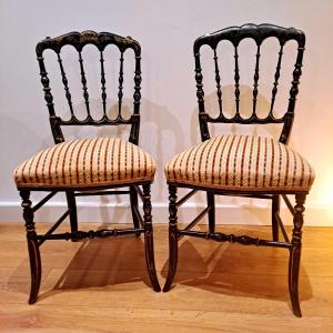 Pair Of Napoleon III Chairs In Blackened Wood 