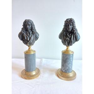 Pair Of Bronze Busts Of Moliere And Racine