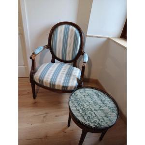 Louis XV Armchair And Bouillotte Table 