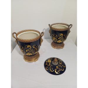 Pair Of Porcelain Ice Buckets And Bottles 