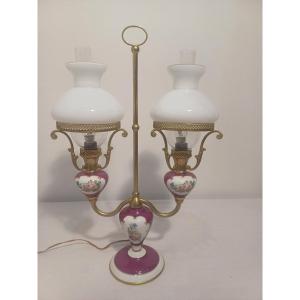 Porcelain And Opaline Lamp With 2 Lights