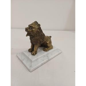Bronze Lion On Marble Base 
