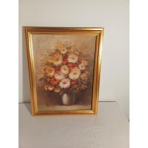 Small Painting, Bouquet Of Flowers On Canvas