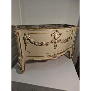 Important Painted And Gilded Wooden Planter In The Louis XV Style