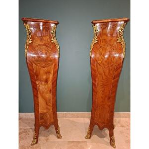 Pair Of Louis XV Style Marquetry And Bronze Holsters
