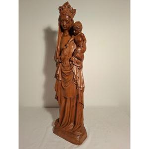 Virgin And Child With Crown In Olive Wood 