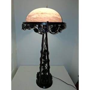 Large Art Deco Lamp In Wrought Metal 