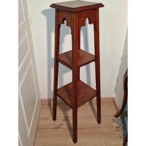 High Walnut Side Table With 3 Tiers