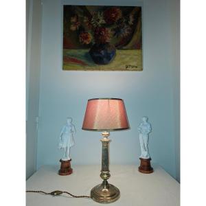 Silvered Bronze Candlestick Mounted As A Lamp 