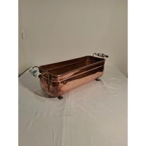 Rose Copper Planter With Decorated Porcelain Handles 