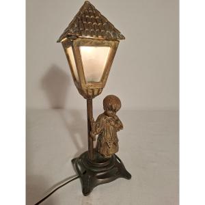  Bronze Floor Lamp And Child With Torch In Two Patinas 