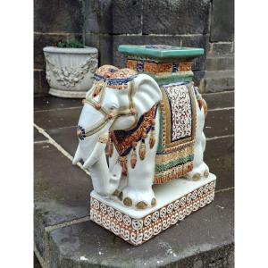 Elephant Stool In Polychrome Ceramic