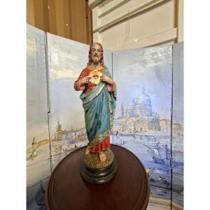 Statue Of Jesus In Polychrome Plaster