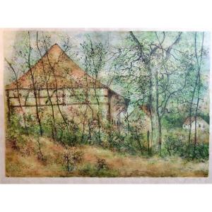 Bernard Gantner (1928 - 2018) "farm In Alsace" Lithograph. Signed.