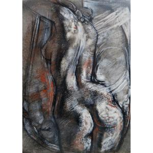 Georges Oudot (1928 - 2004) "nude Woman From Behind" Mixed Media