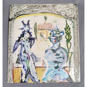 Gilbert Portanier - Square Plate Decorated With Two Women - Vallauris - Cannes