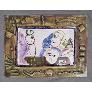 Gilbert Portanier - Rectangular Tile With Character Decoration - Vallauris - Cannes