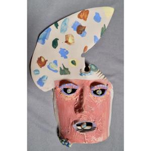 Gilbert Portanier - Red Mask With Multi-colored Headdress - Vallauris - Cannes