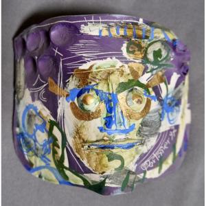 Gilbert Portanier - Small Mask With Purple Face - Vallauris And Cannes