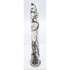 Gilbert Portanier - Large Cylindrical Vase With Black And Purple Abstract Patterns - Vallauris 