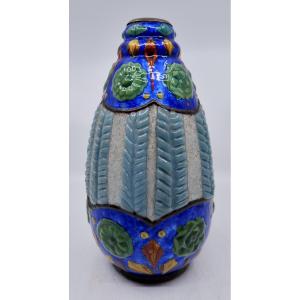 Jules Sarlandié Vase (1874 - 1936) - Large Shell Vase In Enameled Brass - Circa 1925 - Limoges