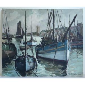 Alain Beaufreton (1903-?) Oil On Canvas - Les Sables d'Olonne - Marine Port Boats