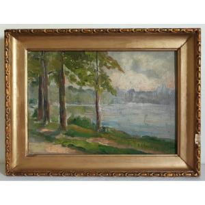 Marie Antoinette Ramel Lake Landscape Oil On Panel