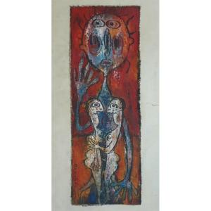 Painting Oil On Canvas Art Brut Berthelot Mid 20th Century