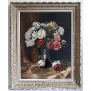 Lajos Von Horvath (1903-1968) Still Life Bouquet Of Pink Flowers Oil On Panel
