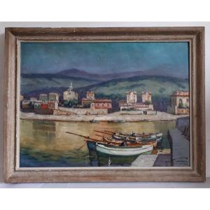 Henri Fontaine (1887-?) Port Of Lavandou 1945 Gouache On Canvas