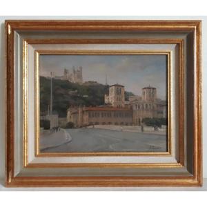 André Disdier (born In 1936) View Of Lyon Saint Jean Cathedral Oil On Canvas
