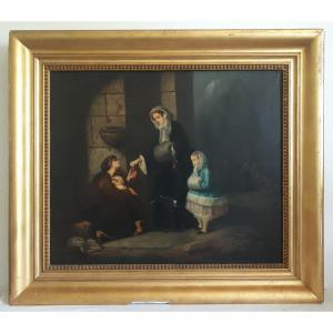 Blanche Bouvier Oil On Canvas Begging Scene 1863 19th