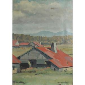 Michel Heintz Oil On Canvas Countryside Landscape Doubs Jura
