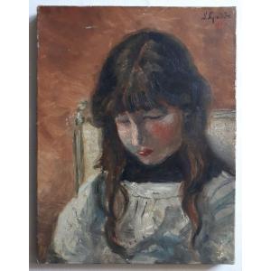 Portrait Young Girl Oil On Canvas Impressionism L. Godde 1914