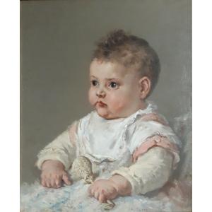 François Furet (1842-1919) Oil On Canvas Portrait Of A Child Late 19th Early 20th