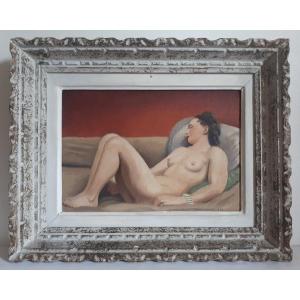 Roger Henri Jean-mairet (1904-1949) Oil On Canvas Reclining Female Nude 1947