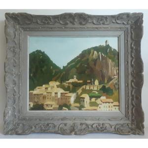 Painting Oil On Panel Provençal Landscape Village Frame Montparnasse
